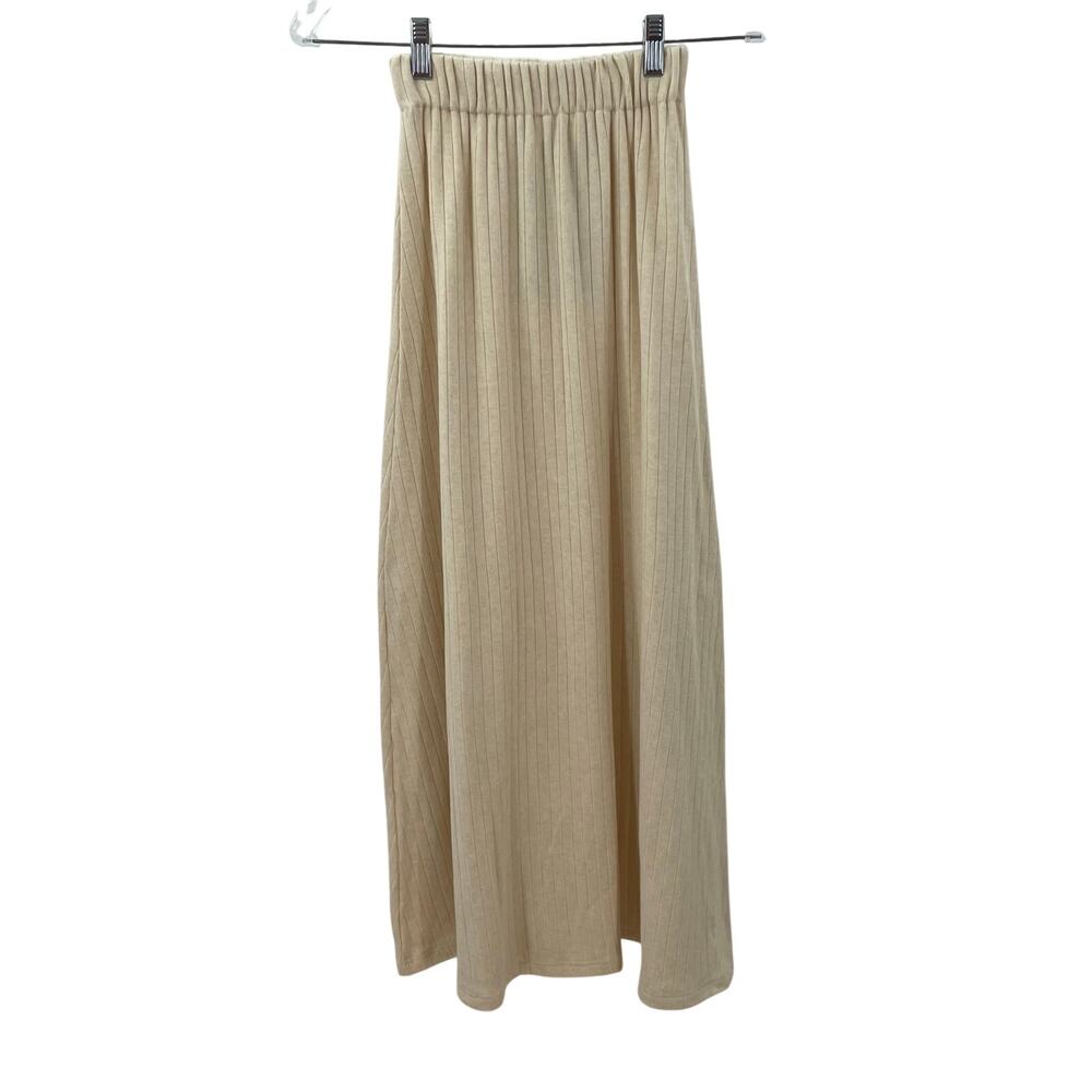 Julia Allert Rib Knit Suit Asymmetric Blouse & Basic Skirt Beige XS - Picture 11 of 16